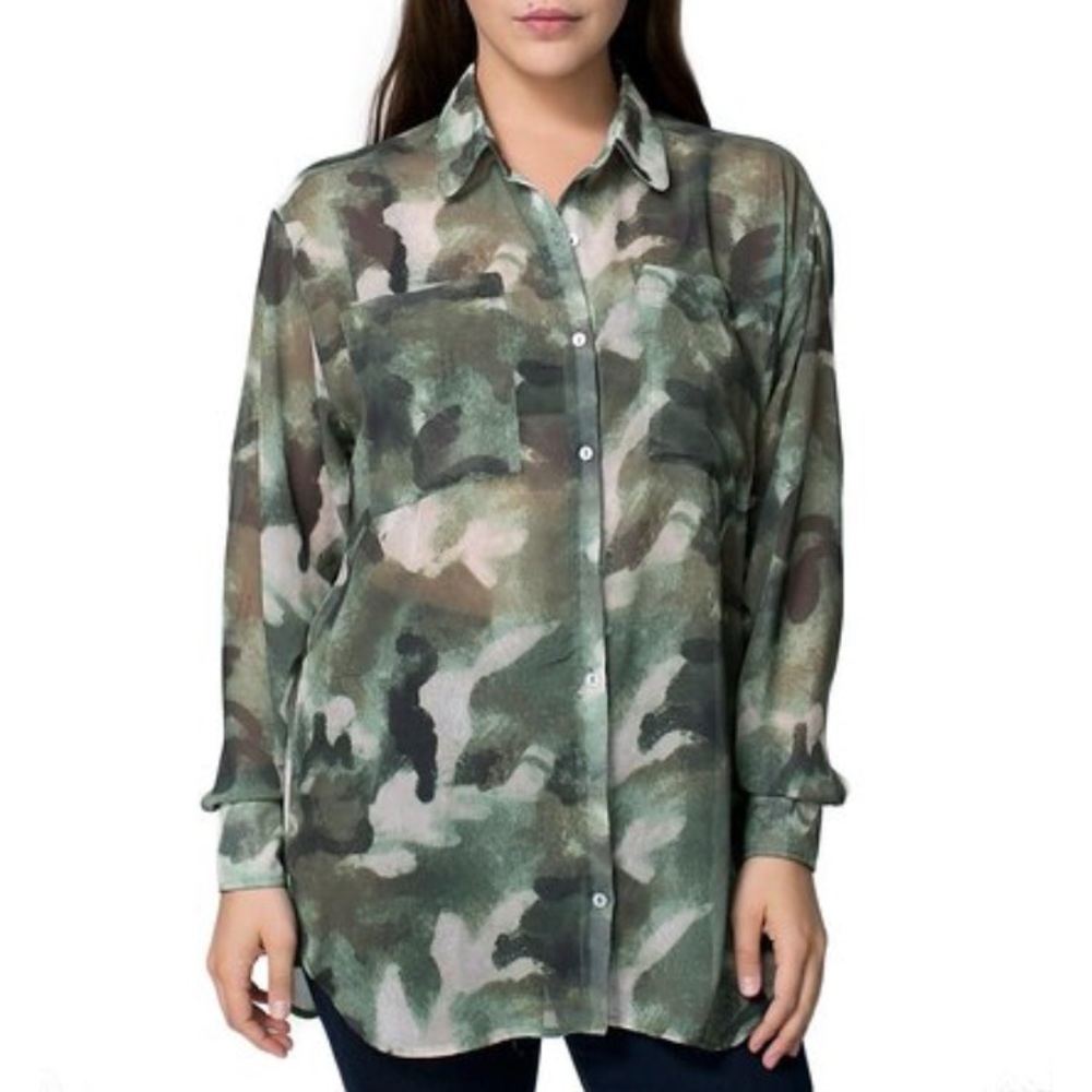 American Apparel Chiffon camo shirt dress